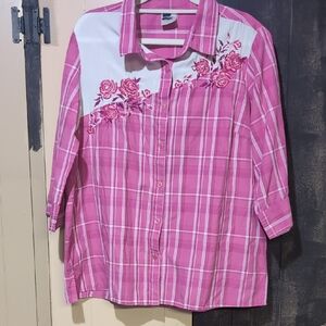 Blair Pink Plaid Shirt with Embroidery